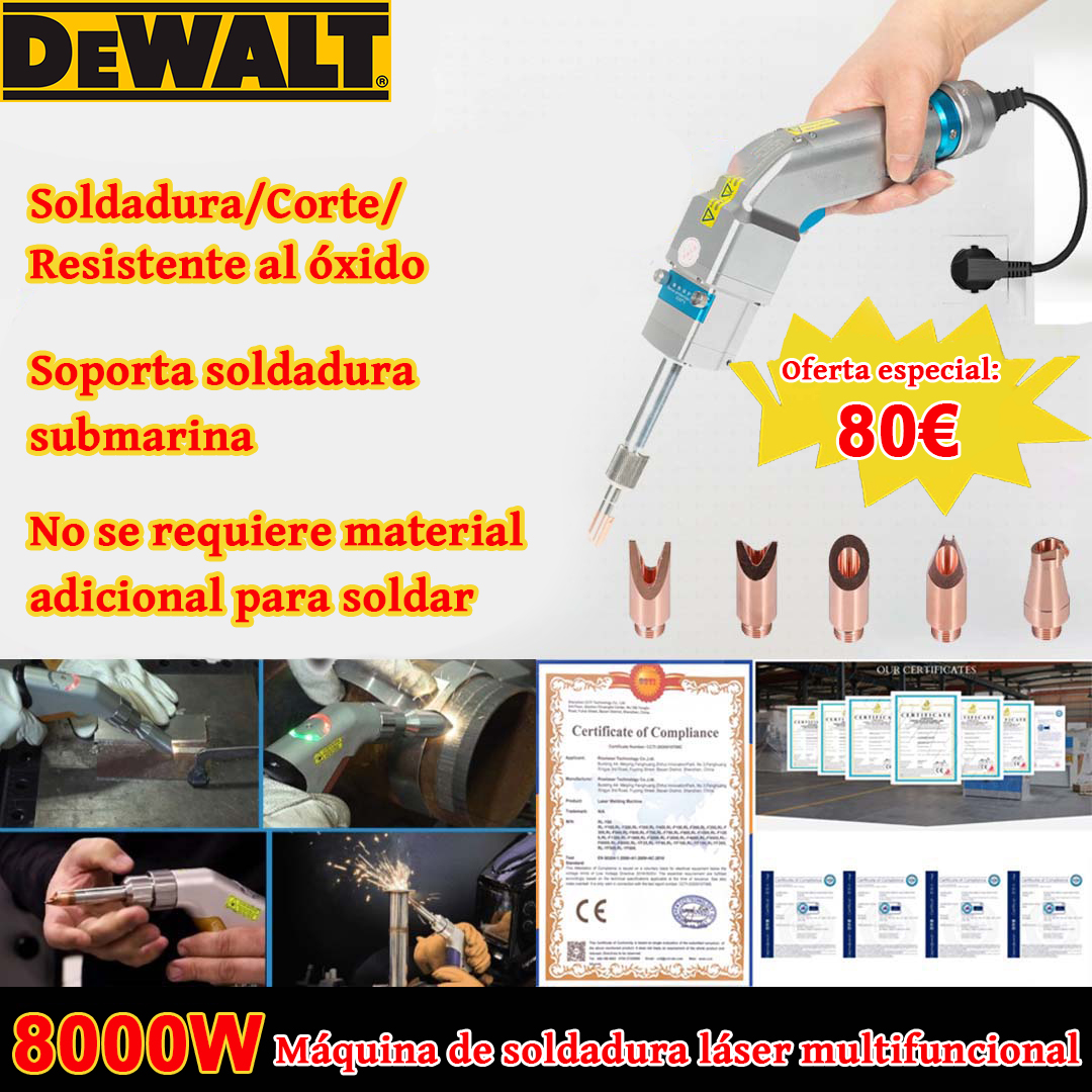 Antorcha láser multifuncional 8000W (oro/plata/cobre/hierro/aluminio/acero inoxidable) espesor de soldadura 0-30 mm (soldadura/corte/eliminación de piedras tres en uno) 80 euros