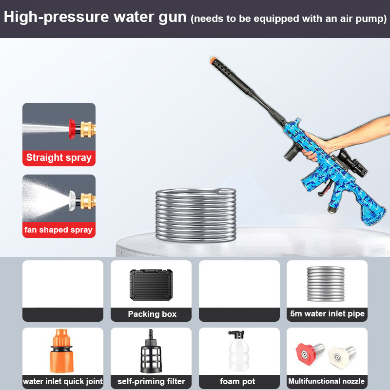 Pistola de água de alta pressão camuflada M416 (deve ser equipada com bomba de ar), pressão de água de 350 kg, tubo de entrada de água de 5 metros, caixa de armazenamento, bicos * 3, caixa de rega * 1,manual de instruções
