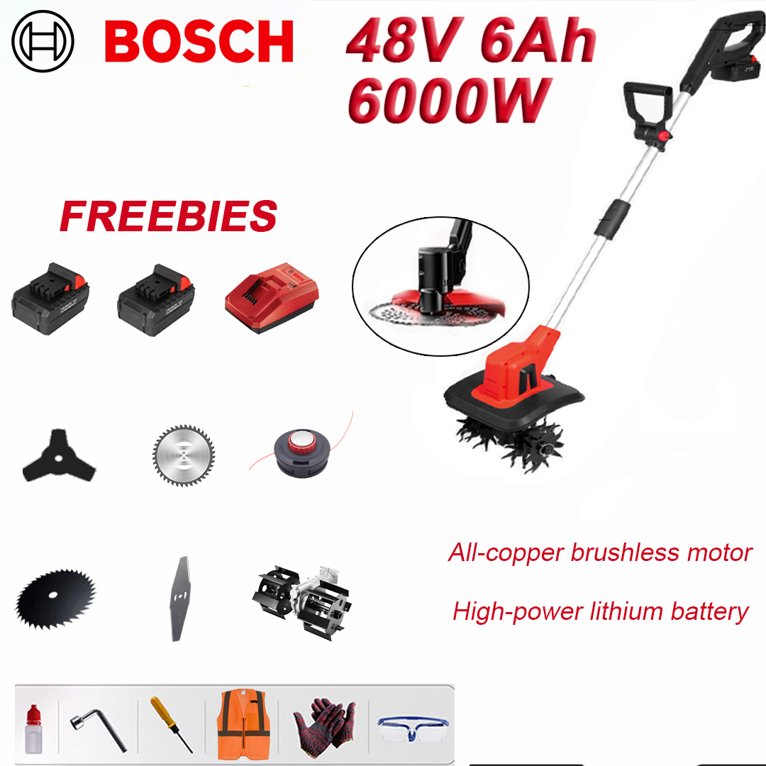 Bateria de lítio 48V 6Ah * 2, 6000 W de alta potência, cabeça de corte * 1, lâmina triangular * 1, cabeça de remoção de ervas * 1, lâmina de serra circular * 1, lâmina de serra quadrada * 1, lâmina de serra dura * 1, carregador rápido * 1, kit de ferramentas * 1, interruptor de três posições, início do botão de alimentação com um clique, interruptores duplos, núcleo do motor sem escovas de cobre puro, bateria de 12 horas, tempo de carregamento de 1, 5 horas, garantia de 10 anos.